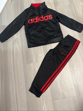 adidas Black and Red Boys’ Athletic Zip Jacket & Track Pants